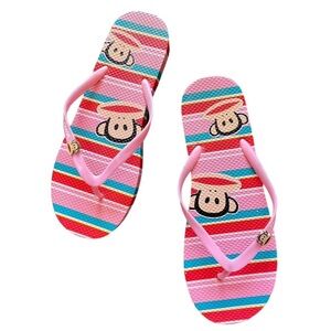 Paul Frank Pink Blue Red White Stripe Flip Flop Sandals 9 Vintage Y2K NWT